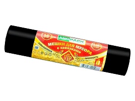 Мешки для мусора 120 л, с завязками, черные, в рулоне 10 шт., ПНД, 15 мкм, 800х750 мм, VIP, Z12010black в Павлодаре Мешки для мусора 120 л, с завязками, черные, в рулоне 10 шт., ПНД, 15 мкм, 800х750 мм, VIP, Z12010black в Павлодаре