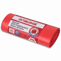 Мешки для мусора 60 л, красный, в рулоне 20 шт., ПНД, 10 мкм, 680х580 мм, LAIMA, 606702 в Павлодаре