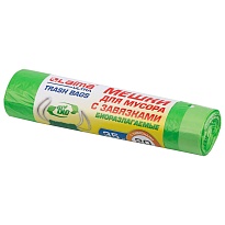 Мешки для мусора 35 л, биоразлагаемые с завязками, зеленые, в рулоне 20 шт., ПНД, 14 мкм, 600х500 мм, LAIMA ULTRA, 607688 в Павлодаре