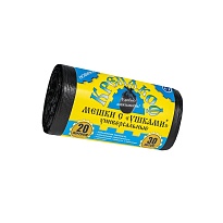 Мешки для мусора 20 л, с ушками, черные, в рулоне 30 шт., ПНД, 10 мкм, 550х440 мм, Крепакоф, 4607075710405 в Павлодаре Мешки для мусора 20 л, с ушками, черные, в рулоне 30 шт., ПНД, 10 мкм, 550х440 мм, Крепакоф, 4607075710405 в Павлодаре