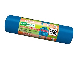 Мешки для мусора 120 л, синие, в рулоне 10 шт., ПНД, 14 мкм, 1100х700 мм, EXTRA, ex1201802 в Павлодаре