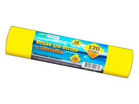 Мешки для мусора 120 л, с завязками, желтые, в рулоне 10 шт., ПНД, 15 мкм, 800х750 мм, VIP, Z12010yel в Павлодаре