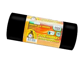 Мешки для мусора 300 л, черные, в рулоне 10 шт., ПВД 70 мкм, 1400х1000 мм, PREMIUM+, 30010160 в Павлодаре