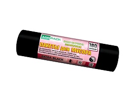 Мешки для мусора 180 л, ароматизированные, черные, в рулоне 10 шт., ПВД, 50 мкм, 1100х930 мм, EXTRA black, 18008301 в Павлодаре