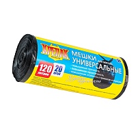 Мешки для мусора 120 л, черные, в рулоне 20 шт., ПНД, 15 мкм, 1100х700 мм, Крепак, 4607075710207 в Павлодаре