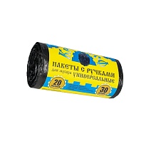 Мешки для мусора 20 л, с ручками, черные, в рулоне 30 шт., ПНД, 10 мкм, 550х440 мм, Крепакоф, 4607075710658 в Павлодаре Мешки для мусора 20 л, с ручками, черные, в рулоне 30 шт., ПНД, 10 мкм, 550х440 мм, Крепакоф, 4607075710658 в Павлодаре