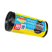 Мешки для мусора 180 л, черные, в рулоне 30 шт., ПНД, 20 мкм, 1150х800 мм, Крепак, 4607075710139 в Павлодаре