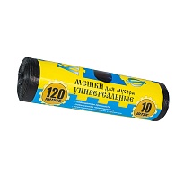 Мешки для мусора 120 л, с ушками, черные, в рулоне 10 шт., ПНД, 13 мкм, 1050х680 мм, Крепакоф, 4607075710252 в Павлодаре