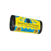 Мешки для мусора 30 л, с ручками, черные, в рулоне 30 шт., ПНД, 9 мкм, 620х480 мм, Крепакоф, 4607075710665 в Павлодаре Мешки для мусора 30 л, с ручками, черные, в рулоне 30 шт., ПНД, 9 мкм, 620х480 мм, Крепакоф, 4607075710665 в Павлодаре