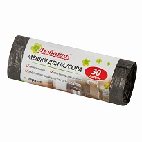 Мешки для мусора 30 л, черные, в рулоне 20 шт., ПНД, 5 мкм, 550х470 мм, Любаша эконом, 605329 в Павлодаре Мешки для мусора 30 л, черные, в рулоне 20 шт., ПНД, 5 мкм, 550х470 мм, Любаша эконом, 605329 в Павлодаре