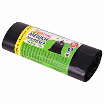 ММешки для мусора 60 л, черные, в рулоне 20 шт., ПНД, 8 мкм, 650х580 мм, Любаша, 608092 в Павлодаре