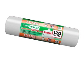 Мешки для мусора 120 л, белые, в рулоне 10 шт., ПНД, 14 мкм, 1100х700 мм, EXTRA, ex1201803 в Павлодаре