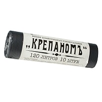 Мешки для мусора 120 л, черные, в рулоне 10 шт., ПНД, 12 мкм, 1030х660 мм, Крепаномъ, 4607075710573 в Павлодаре
