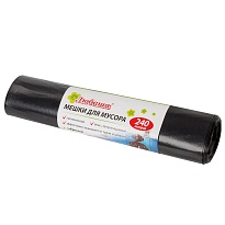 Мешки для мусора 240 л, черные, в рулоне 5 шт., ПВД 30 мкм, 1300х900 мм, Любаша, 605338 в Павлодаре