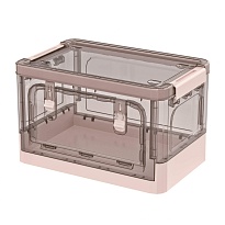 Ящик пластиковый складной прозрачный коричневый, дно розовое, 360х235х230 мм, с колесиками в Павлодаре